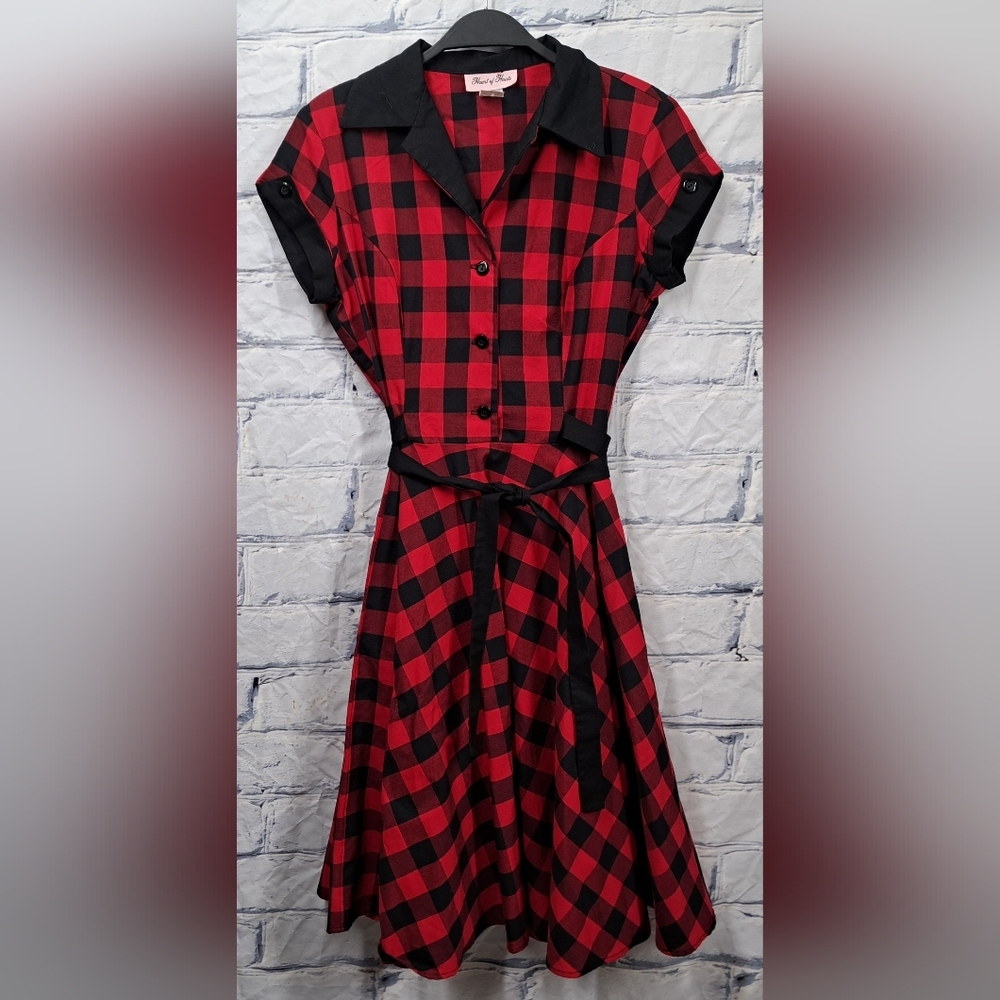 Chic Red and Black Checkered Midi Dress